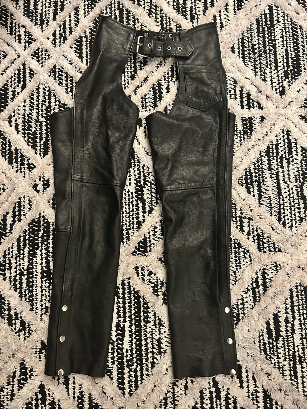 MM Leather Goods Ladies Black Leather Motorcycle Chaps with Adjustable Waist